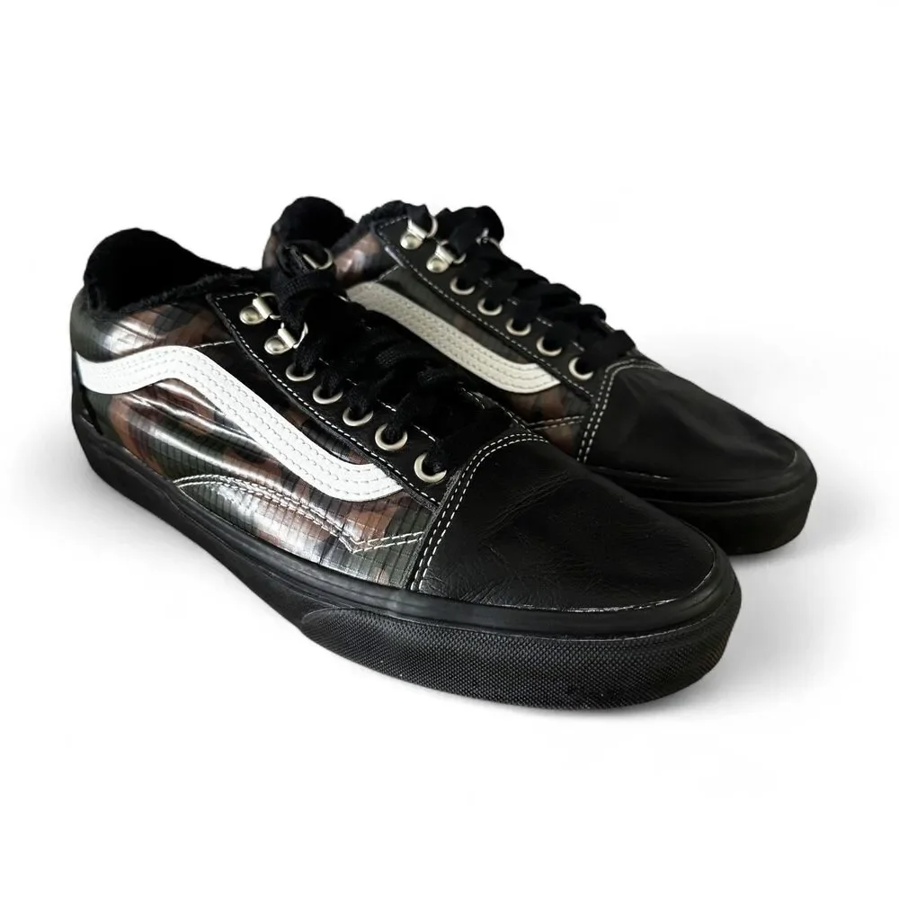 Vans Old Skool Camo Leather Low Skate Shoes Black Mens 8.5 Women's 10